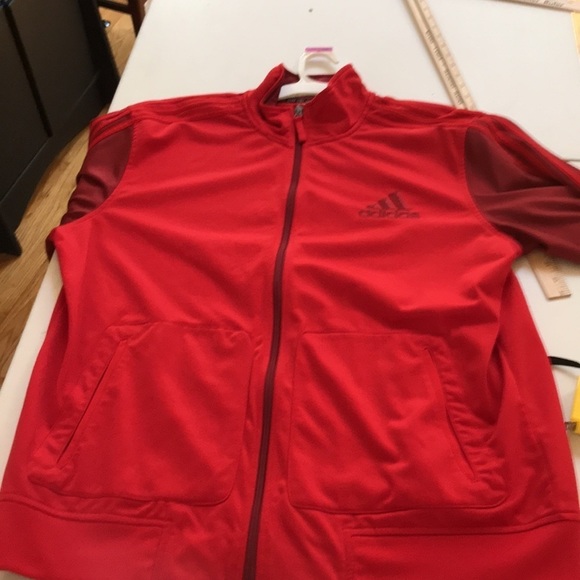 Adidas XL red unisex jacket Climate Control with burgundy stripe zip front - Picture 2 of 12